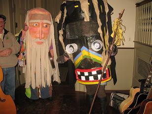 Father Time (Ben) and Mr. Tiki Man (Casey) get ready to join the evenings festivities with the Banished Fools